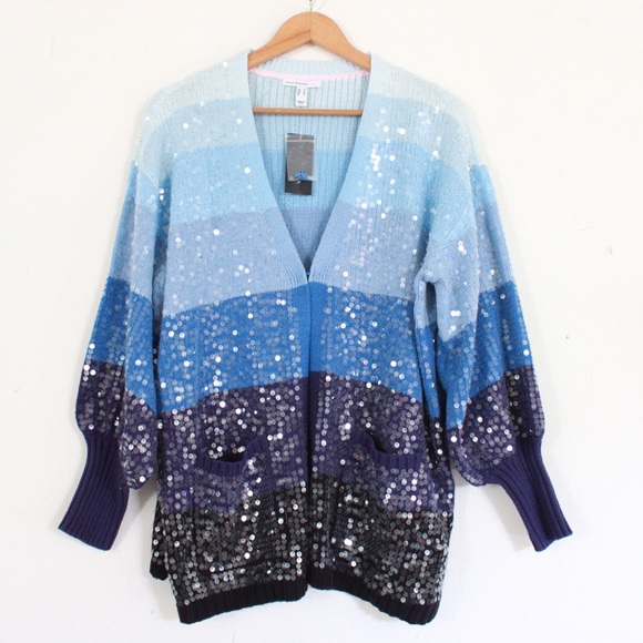 Isaac Mizrahi Sweaters - Isaac Mizrahi Live! Multistripe Blue Cardigan